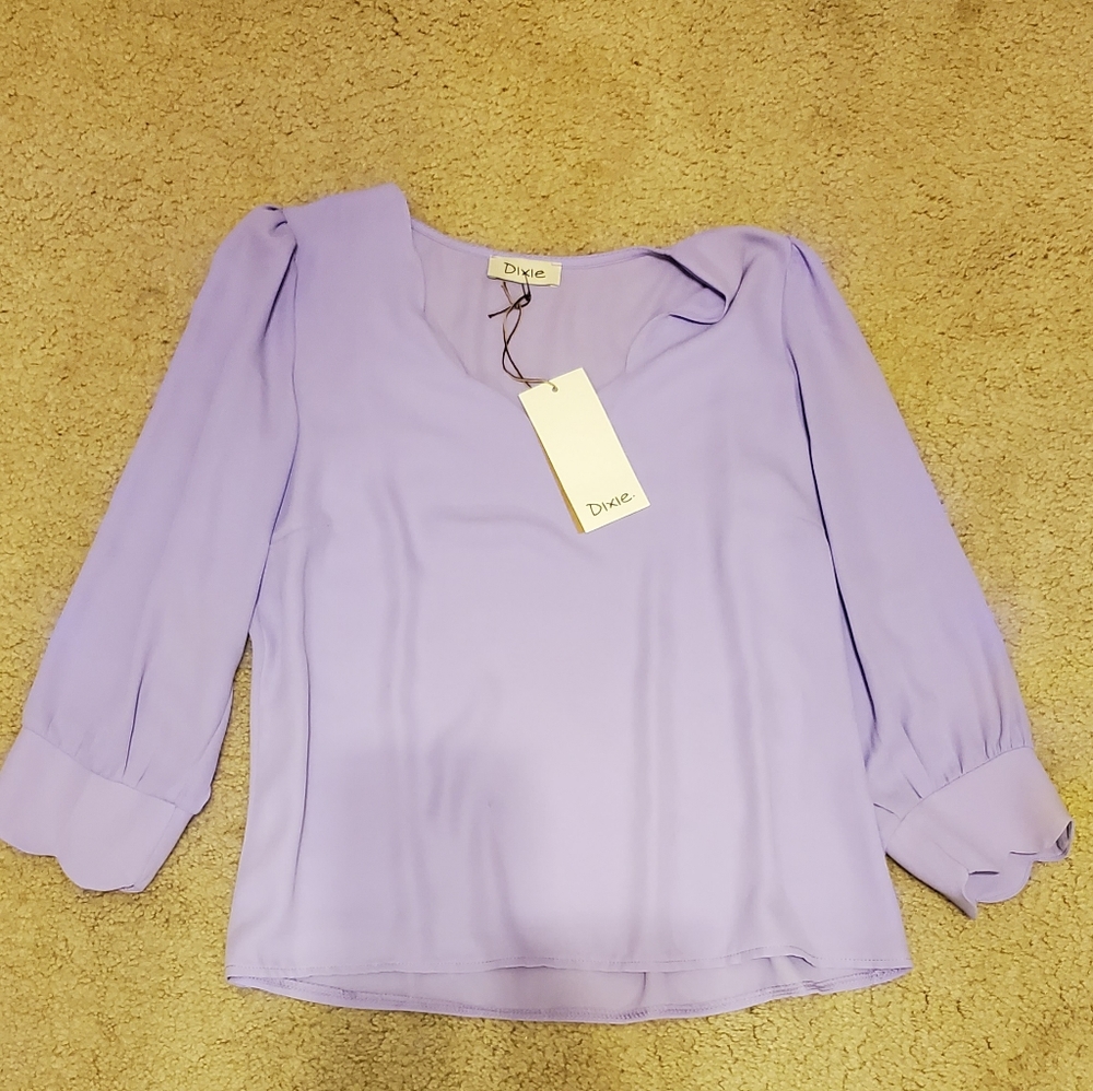 NWT Dixie Purple ¾ Sleeve Blouse Size Small